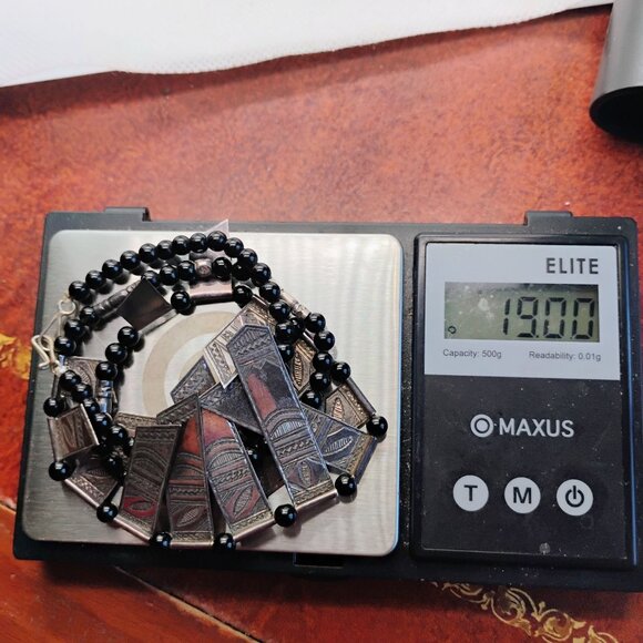 Vtg Tuareg Silver & Onyx African Celebra Necklace Agadez Berber Tribal Collar - Picture 9 of 9